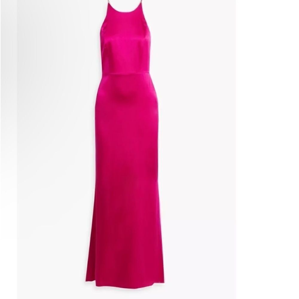 NWT Alice + Olivia Samia Halter Neck Fishtail Gown Maxi Dress Magenta $595